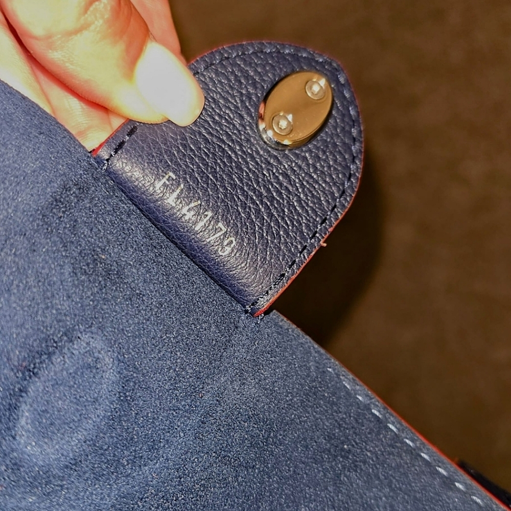 Louis Vuitton Navy Blue Leather Tote with Red Piping & Silver Hardware - Picture 12 of 16